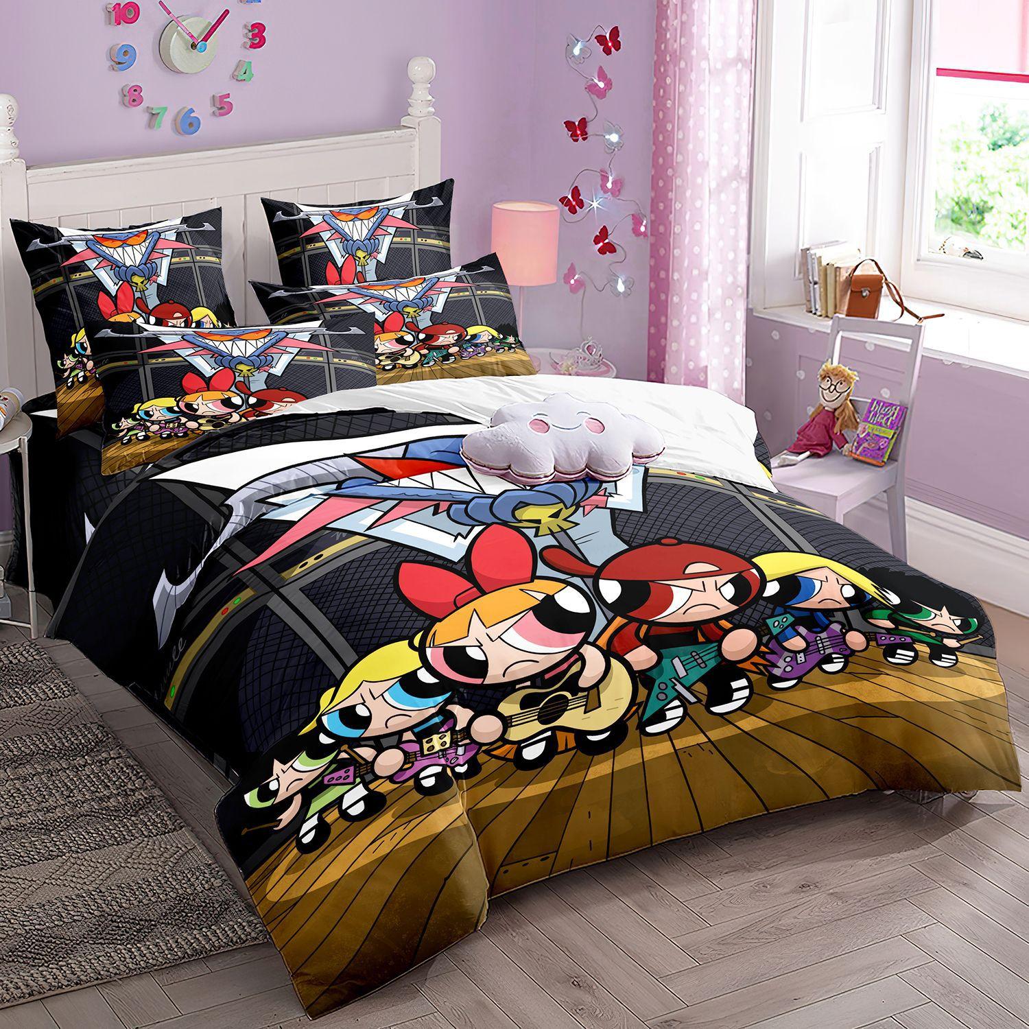 Flylo Unisex Infant Cartoon 3D Print P-Powerpuff-Girls Bedding Sets Exquisite Bed Supplies Set Duvet Cover Comforter Set Bedding Set For Girl's Room 135Cm