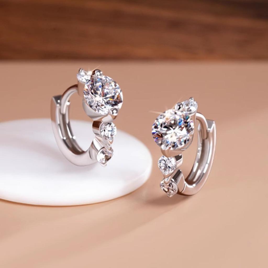 Graduated Four Round Stone Click Huggie Hoop Earrings Women Minimalist Ear Jewelry