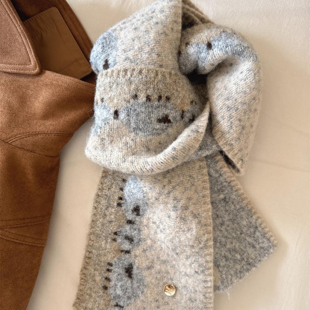 Scarf Women's Winter New Korean Version Ins Cute Sheep Versatile Knitted Warm and Cold-proof Couple Scarf Men
