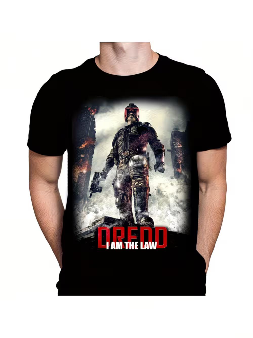 Мужская футболка с графическим принтом Судья Дредд - Черная повседневная футболка с коротким рукавом и дизайном в стиле экшн-научной фантастики XL