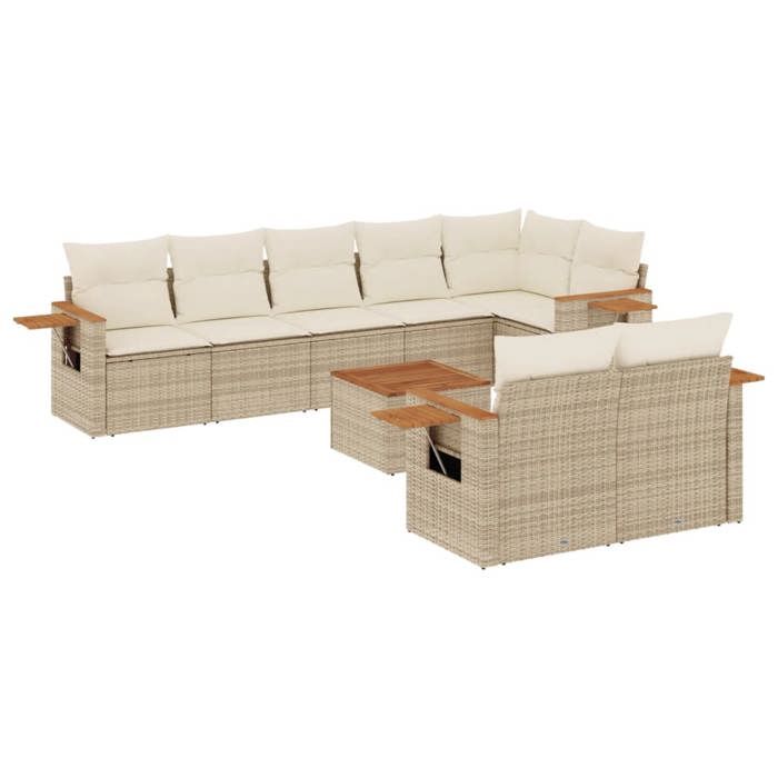 VidaXL Salon de Jardin avec Coussins 9 pcs, Canapés de Terrasse, Ensemble de Meubles de Patio, Mobilier d'Extérieur, Beige 3226996
