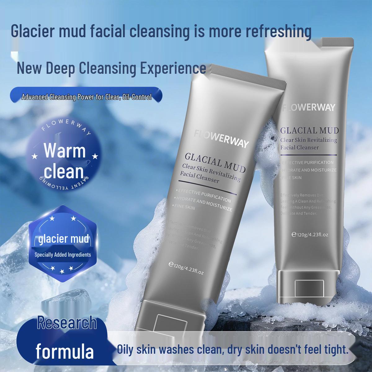 FLOWERWAY Glacier Mud Purifying & Rejuvenating Facial Cleanser Foam - Gentle Deep Cleanser 120g