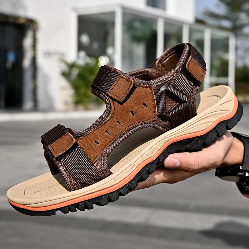 Fashion Fashion Men's Sandals Summer Soft Beach Comfortable Genuine Leather Sandals Outdoor Men Roman Sandals Size 47 Fashion Brown
