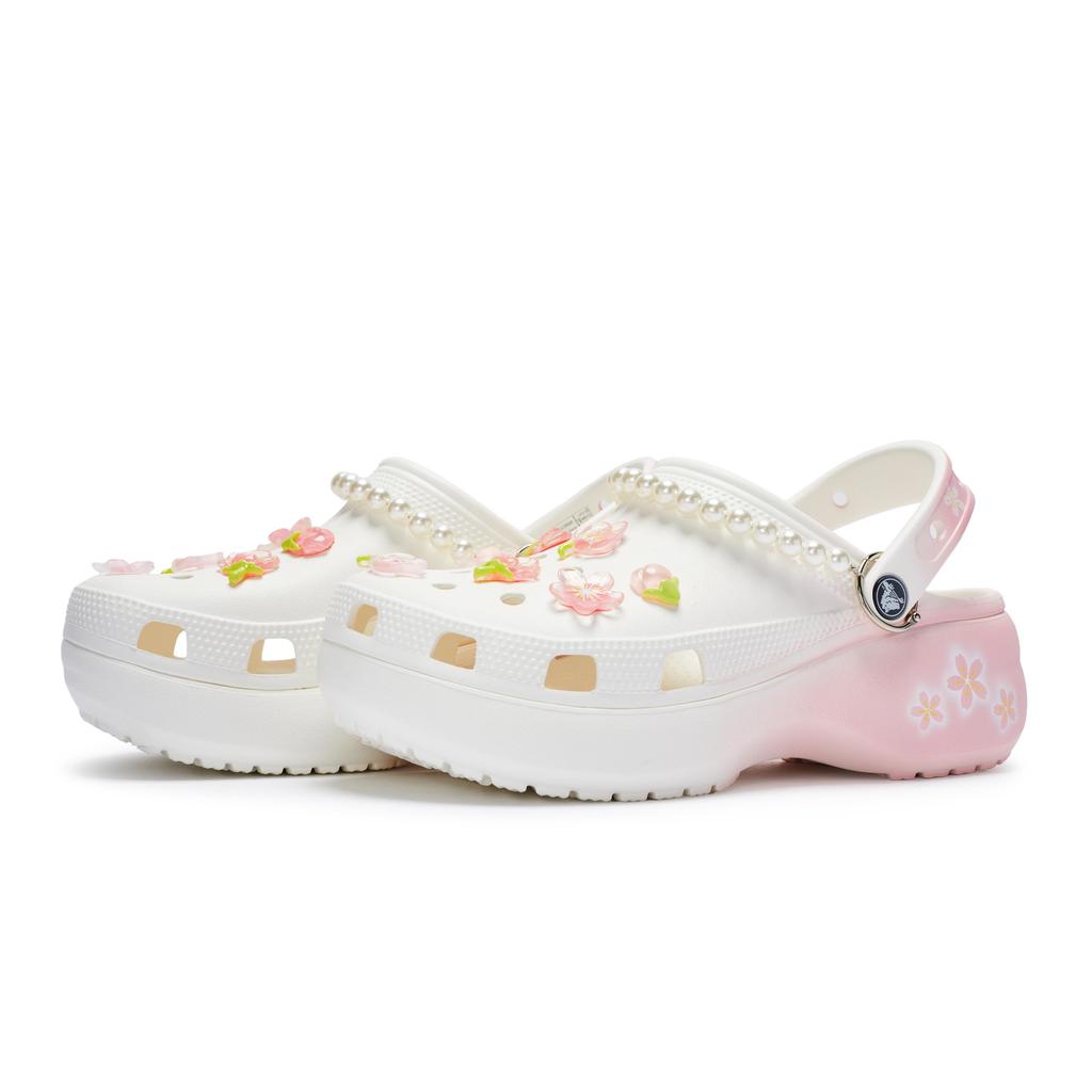 Crocs Classic Platform Clog 811 Manufacturing, Spring Sakura Imprint Clogs Women's White Pink 206750-100(Team80-)