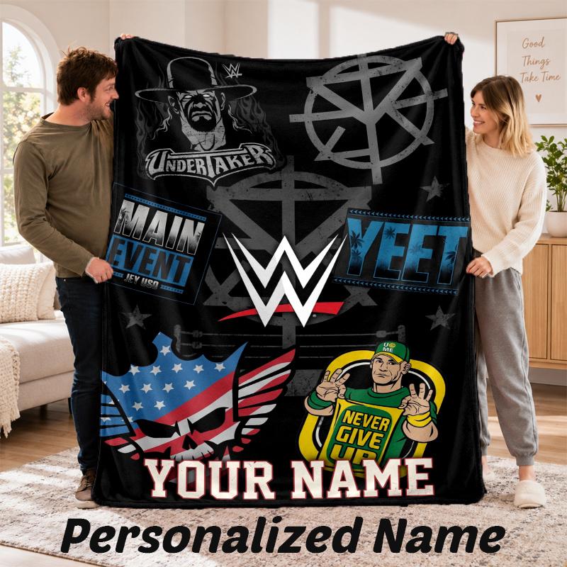 Custom Name WWE LOGO Flannel Throw Blanket Personalized Text Soft Blanket Bed Sofa Gift