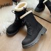 Fashion 2024 Women Winter Snow Boots Warm Flat Platform Lace Up Ladies Women's Shoes New Flock Fur Suede Ankle Boots Plus Size