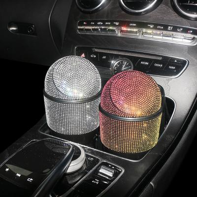 Coș de gunoi auto cu diamante de lux Mini coș de gunoi auto Bling Suport coșuri de gunoi Accesorii auto pentru depozitare deșeuri cu capac prin apăsare