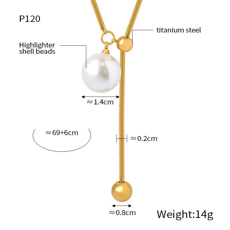 French Minimalist Style Pearl Pendant Necklace Titanium Steel Snake Chain Adjustable Women