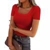 New European and American Popular Thread Pit Strip Sexy Slim Long Short-sleeved Square Collar Women's T-shirt Spice Girl