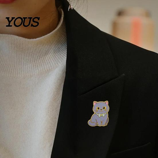 Clothes Accessory Enamel Bow Tie Cat Brooch, Cartoon Kitten Metal Badge Theme Brooch Pin, Hats Bags Scarves Decorative Shape Accessories
