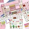 2.5D Landscape Sticker Cartoon Pattern Multicolor Scenery Sticker Set Apartment Pink Hotel Landscape Making Decal Journaling