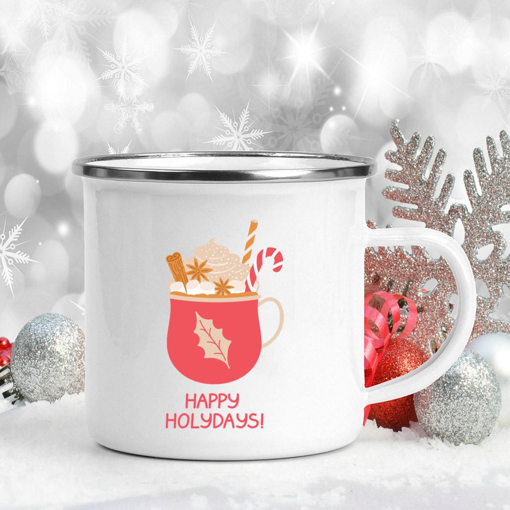 Let's Get Cozy Print Mugs Enamel Coffee Mugs Handle Hot Cocoa Mugs Festive Party Drink Beer Juice Mugs Christmas Xmas EVE Gifts