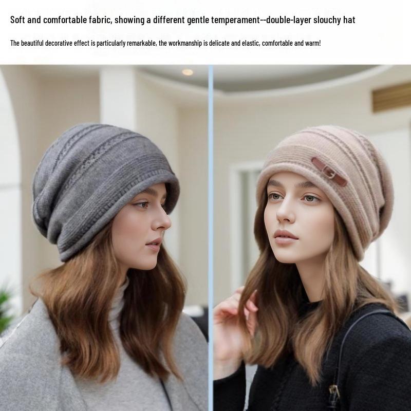 European & American Versatile Winter Knit Hat – Fashionable, Stylish, and Face-Slimming; Thick, Loose Woolen Hat for Women.