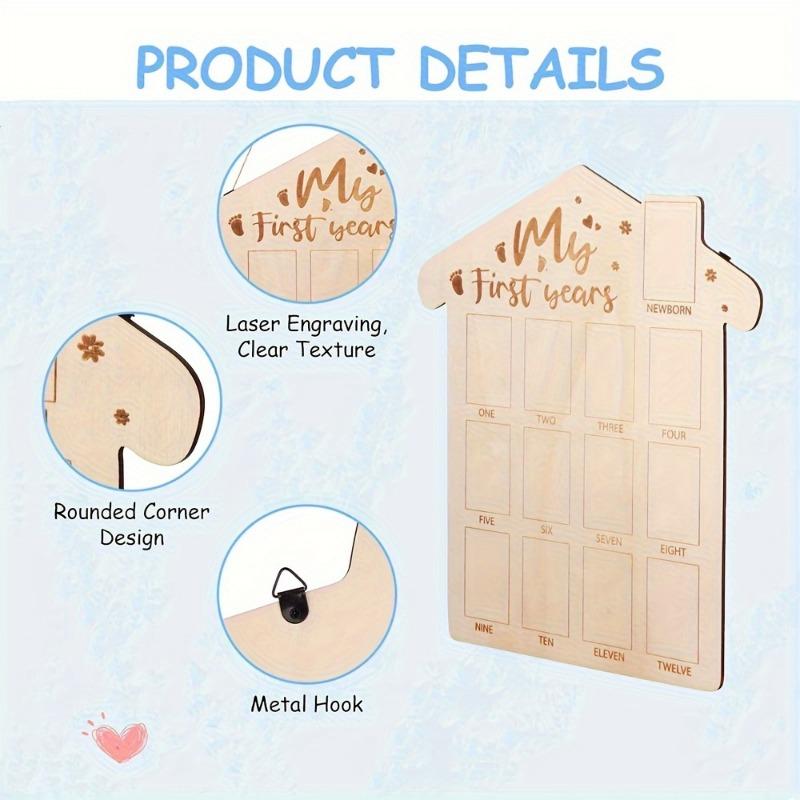 Trä Fotoram för Babys Första År 12 Månaders Milstolpe Tavla Fotodisplay Baby Minnesram 1-årsfödelsedagspresent till Pojke Flicka
