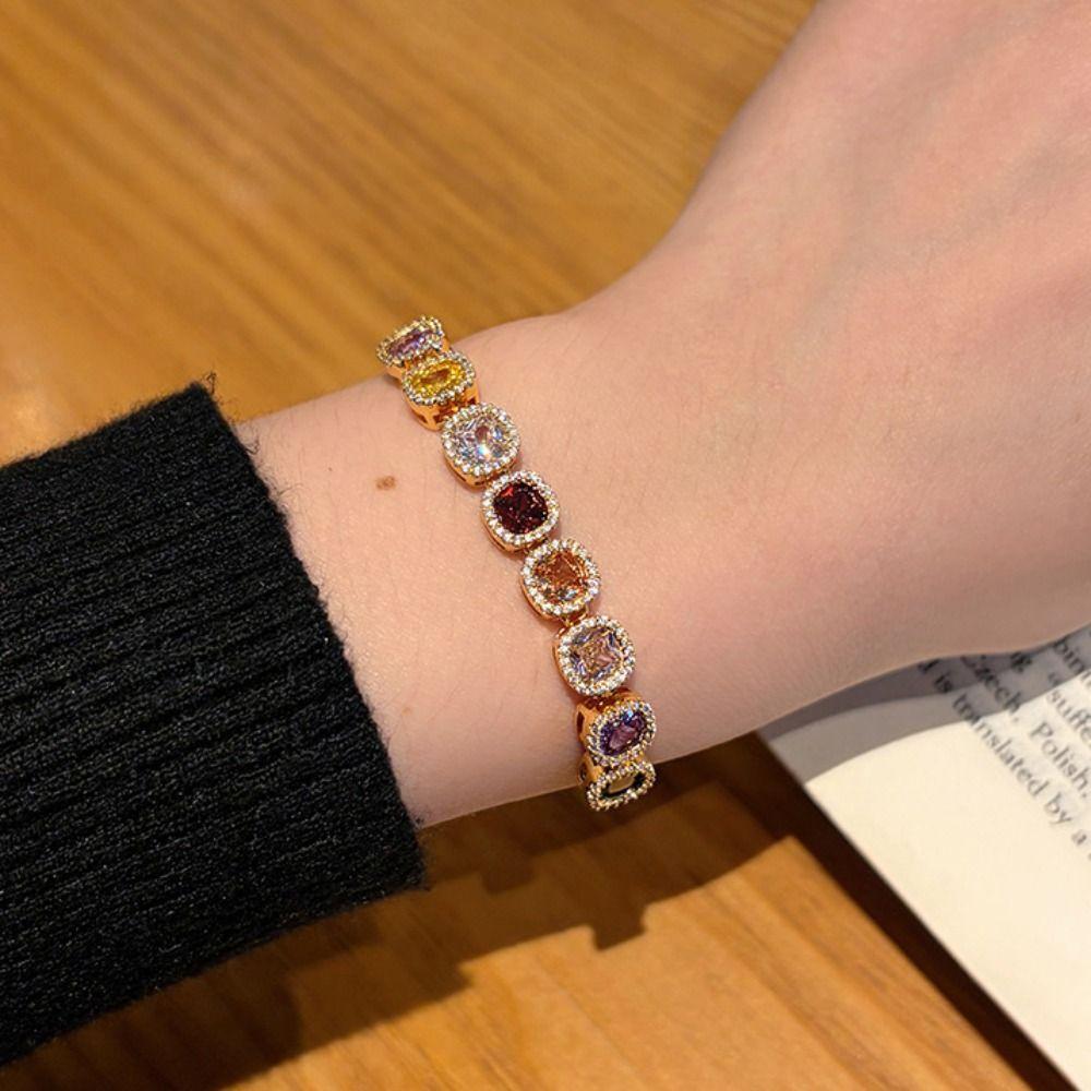Luxury Geometric Cube Bracelet Multicolor Adjustable Gold Bracelet  Friendship Gift
