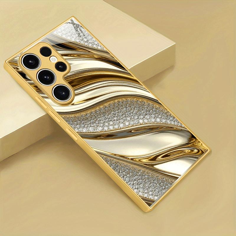 Gold metallic paint tempered glass phone case suitable for Samsung Galaxy S26 S25 S24 S23 S22 S21 S20 FE/Ultra/Plus anti drop