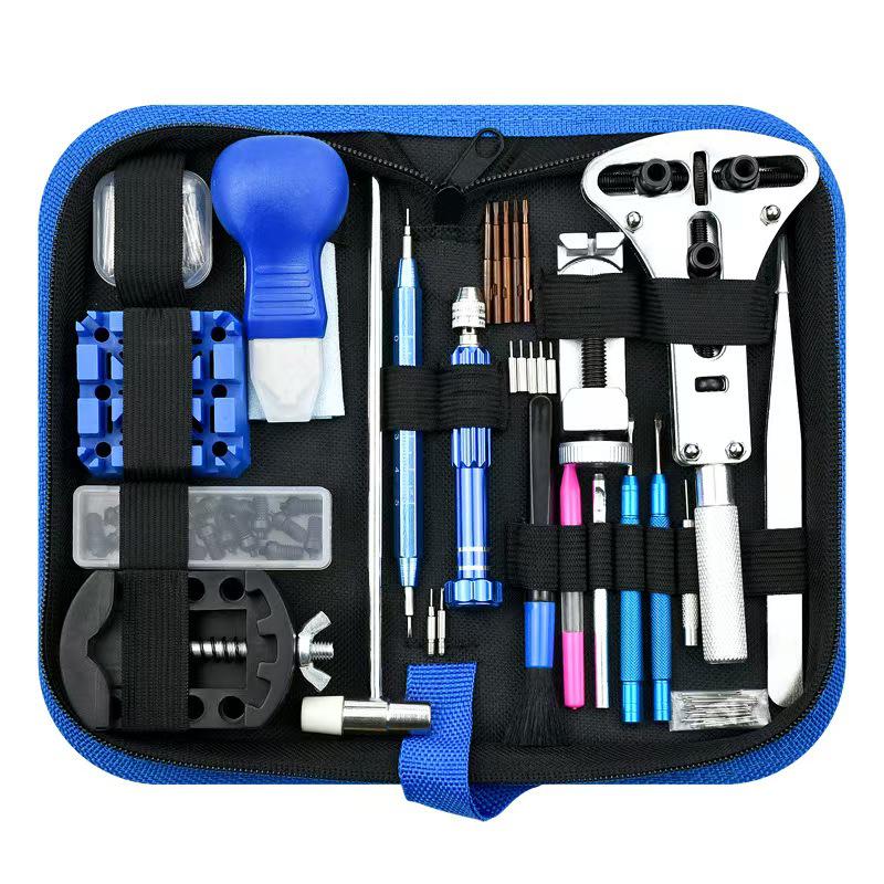 Watch Repair & Maintenance Tool Set with Disassembly Tools, Battery Replacement, and Cloth Bag.
