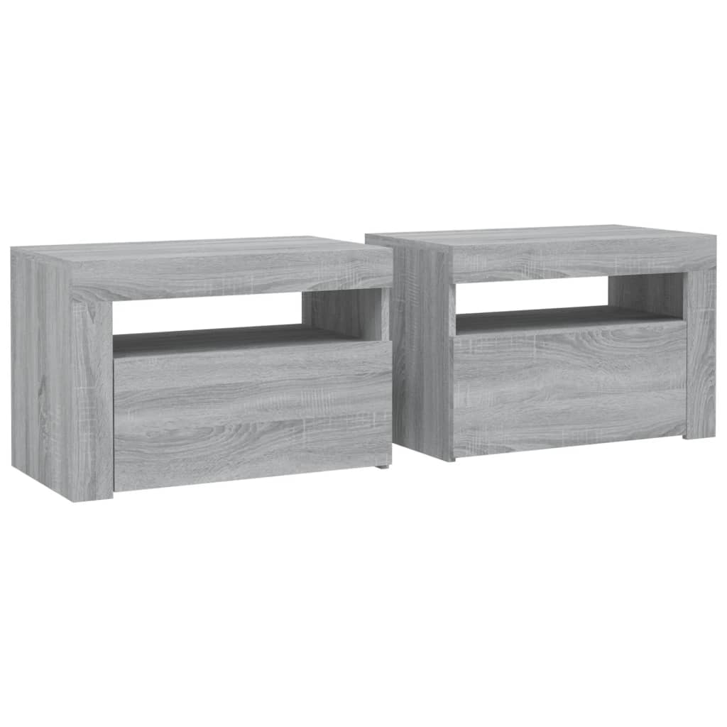 Vidaxl Szafki Nocne Z Led, 2 Szt., Szary Dąb Sonoma, 60X35X40 Cm