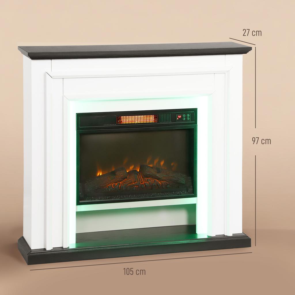 Electric Fireplace 1800W Decorative Fake Fireplace With RGB LED Lights Flame Effect Mantel 105 X 27 X 97 Cm Black