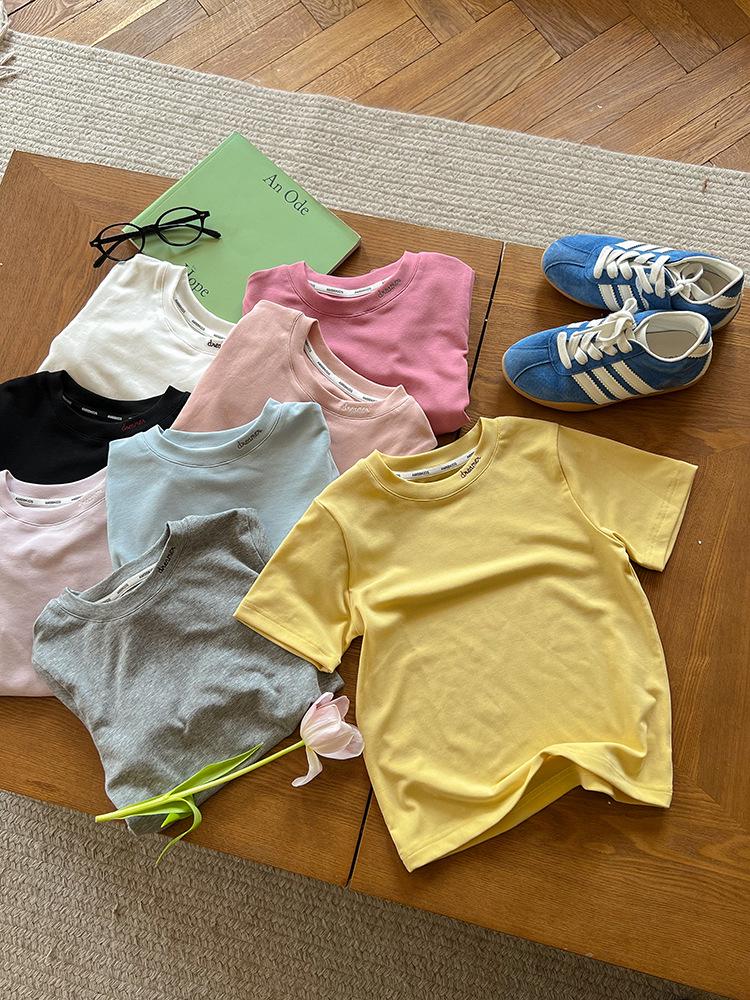 Girls' Korean Style Summer Round Neck T-Shirt - Trendy Casual Short Sleeve with Letters