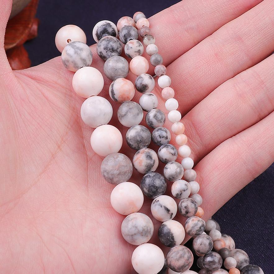 Natural Stone Pink Zebra Round Loose Beads 15" Strand 4 6 8 10 12MM Pick Size For Jewelry Making