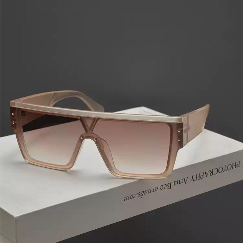 New Big Frame Square Flat Top Sunglasses Women For Men Luxury Brand Designer Rivet Sun Glasses Vintage Punk One Piece Eyeglasses