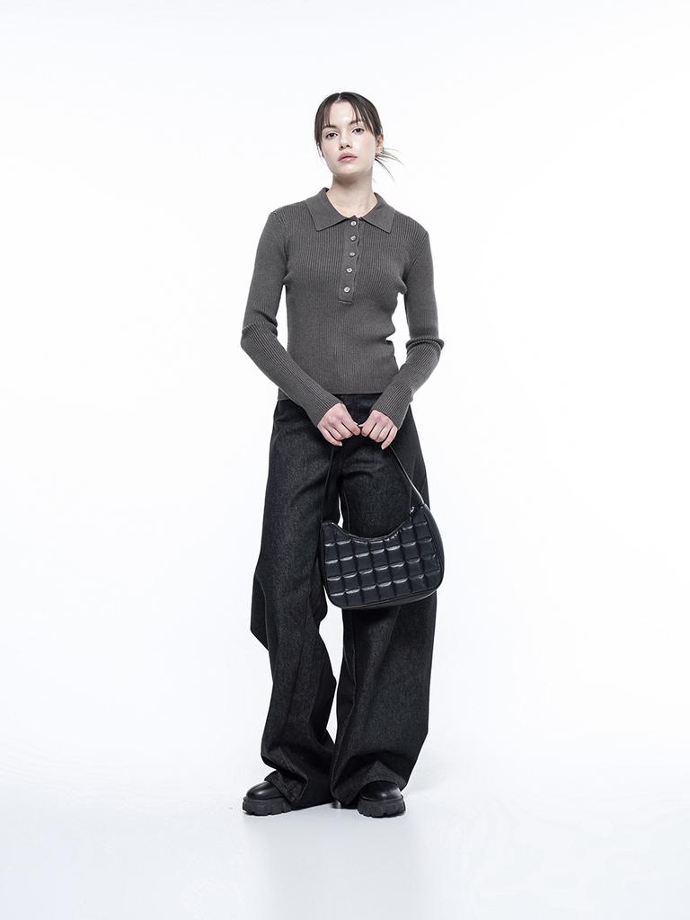 Chaenseseunoi Soft Slim Button Collar Knit Khaki/W243Tp08Ka
