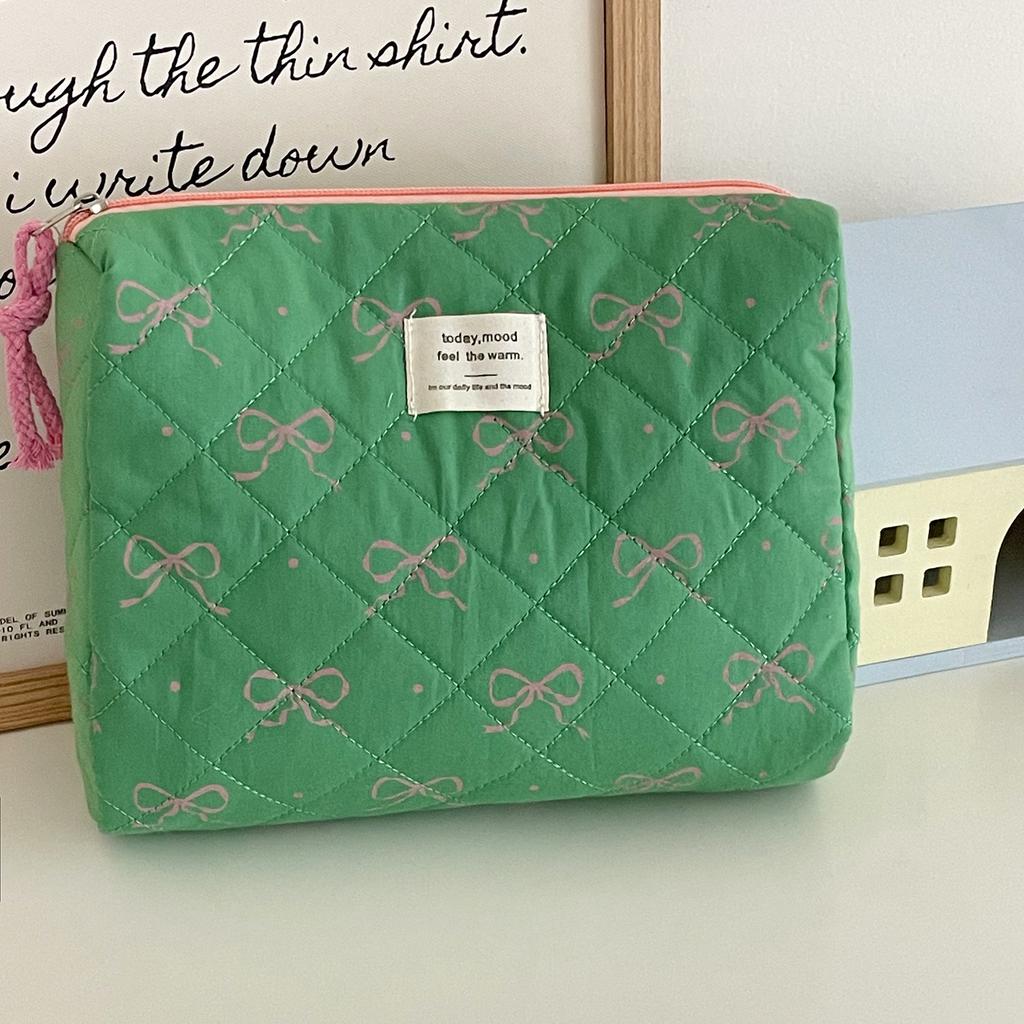 Green Fruit Bow Cosmetic Bag High Value Travel Cosmetics Portable Contrasting Color Portable Storage Bag Wash Bag