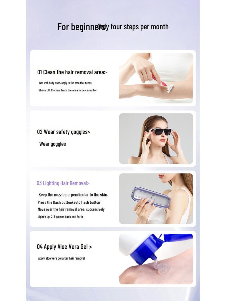 Sapphire Painless Laser Hair Removal Device with Cold Compress and Dual Lamp for Full Body Shaving.