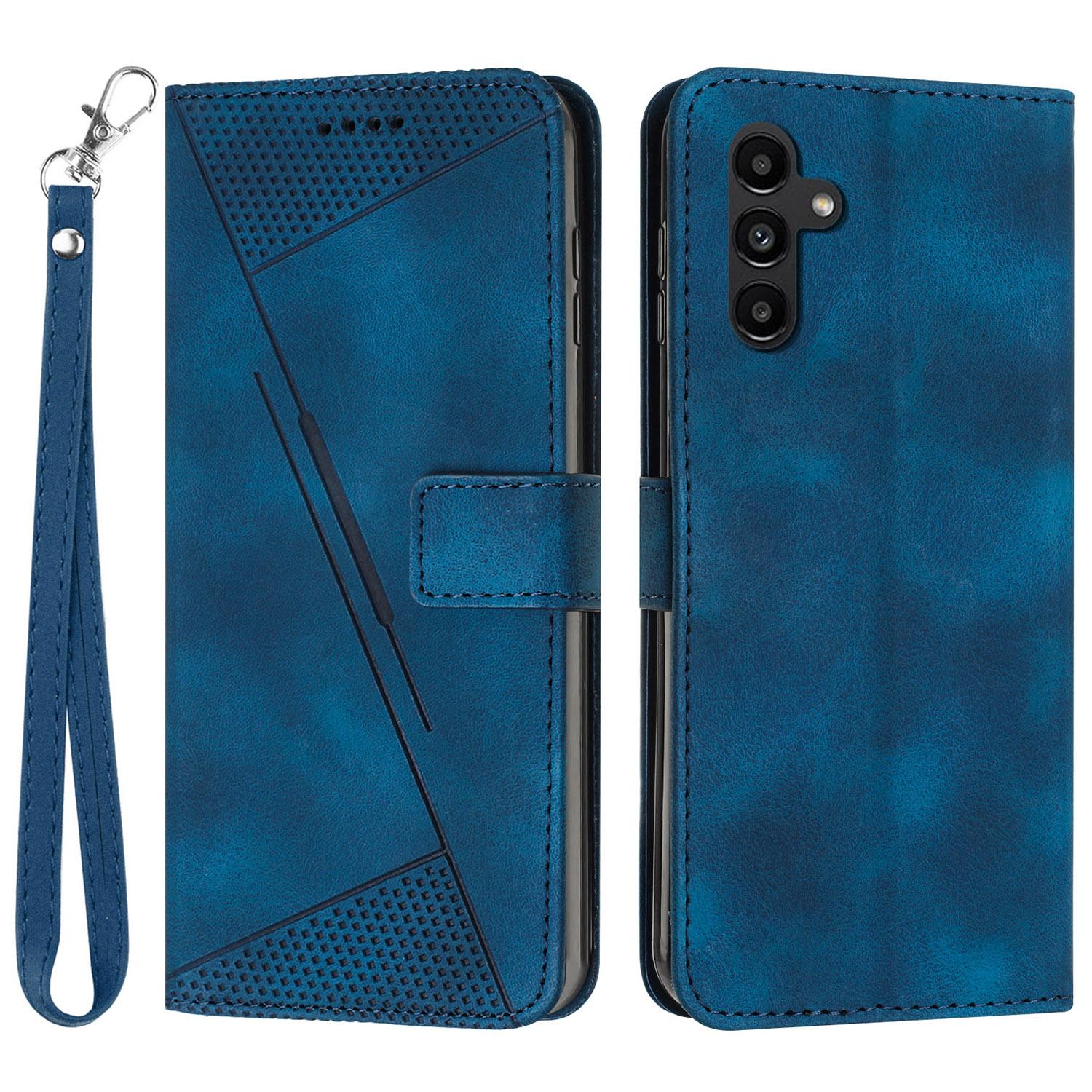 

For Samsung Galaxy M35 5G Case Triangle Pattern Leather Phone Cover with Hand Strap Card Slots Sapphire