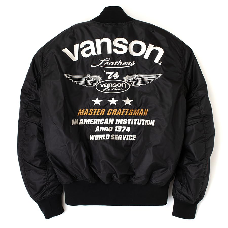Vanson Men's MA-1 Jacket TVS2307W, Black/Ivory
