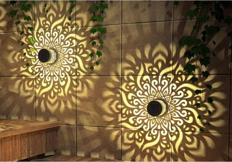 Solar Mandala Wrought Iron Waterproof Garden Wall Lamp for Outdoor Decor