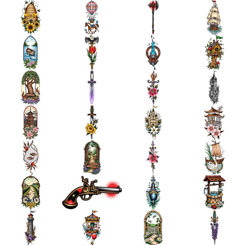 28 peças Tatuagem Temporária Adesivos de Tatuagem Temporária Balde Bem Apicultura Casa na Árvore Para Braços Homens Mulheres