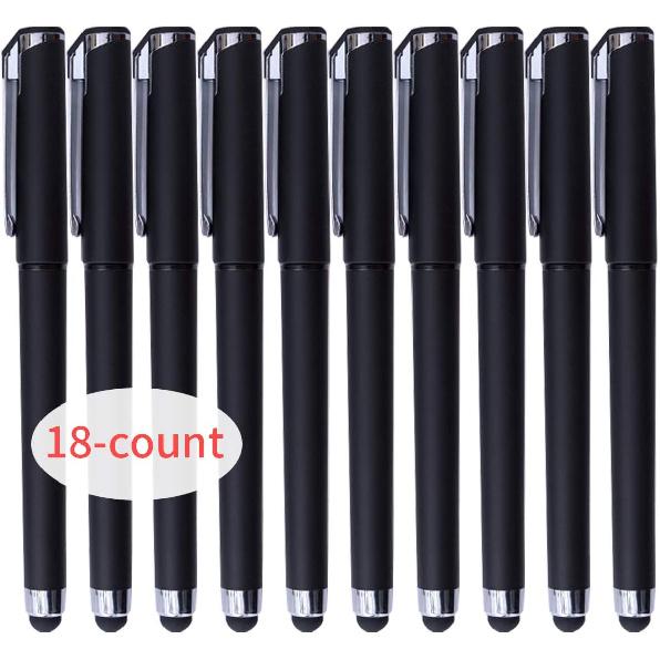 Black Gel Ink Rollerball Pens 1.0mm Gel Pens 2-in-1 Stylus Pens 1.0mm Medium Point Pen for Office, Black Gel Ink(18 Pack-Black)