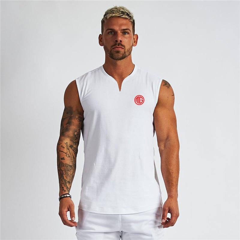 

Muscleguys, новый спортивный жилет с принтом, Мужская дышащая баскетбольная футболка без рукавов для фитнеса, модные топы с v-образным вырезом XXL белый