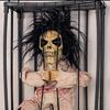 New Halloween Hanging Ghost In Cage Prop Statue Voice Control Cage Design Luminous Skull Figurine Scary Talking Prisoner Decor
