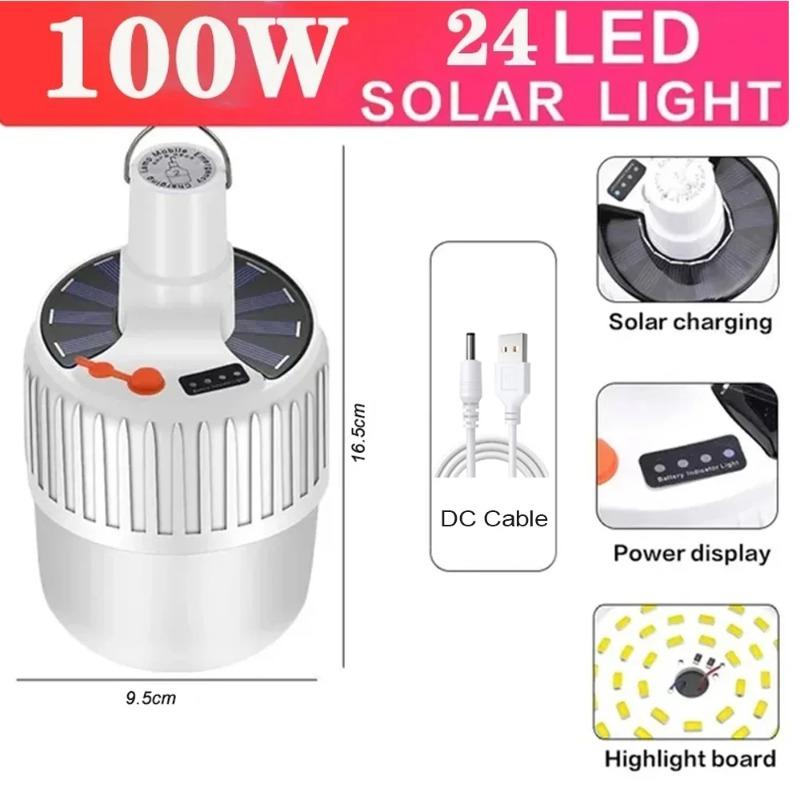 

Солнечная лампа для кемпинга, солнечная светодиодная лампа, перезаряжаемая от USB, 5 режимов освещения, подвесная лампа для палатки, для походов на открытом воздухе, аварийное отключение No remote control-1PC