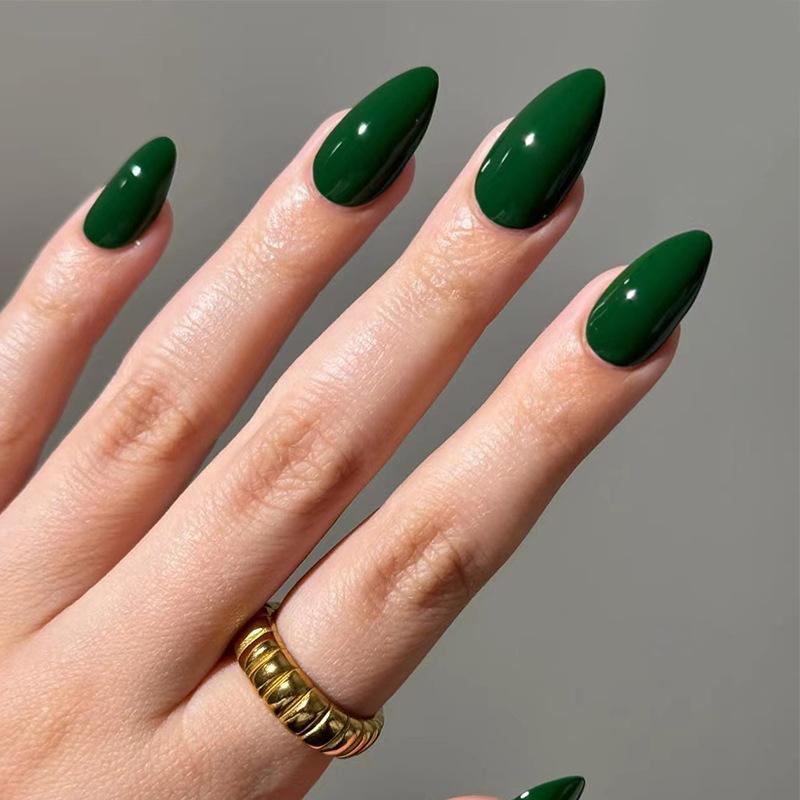 24 Pcs Black Almond Press On Nails Medium Length Solid Full Cover Fake Nails Simple Artificial Nail Extensions For Women