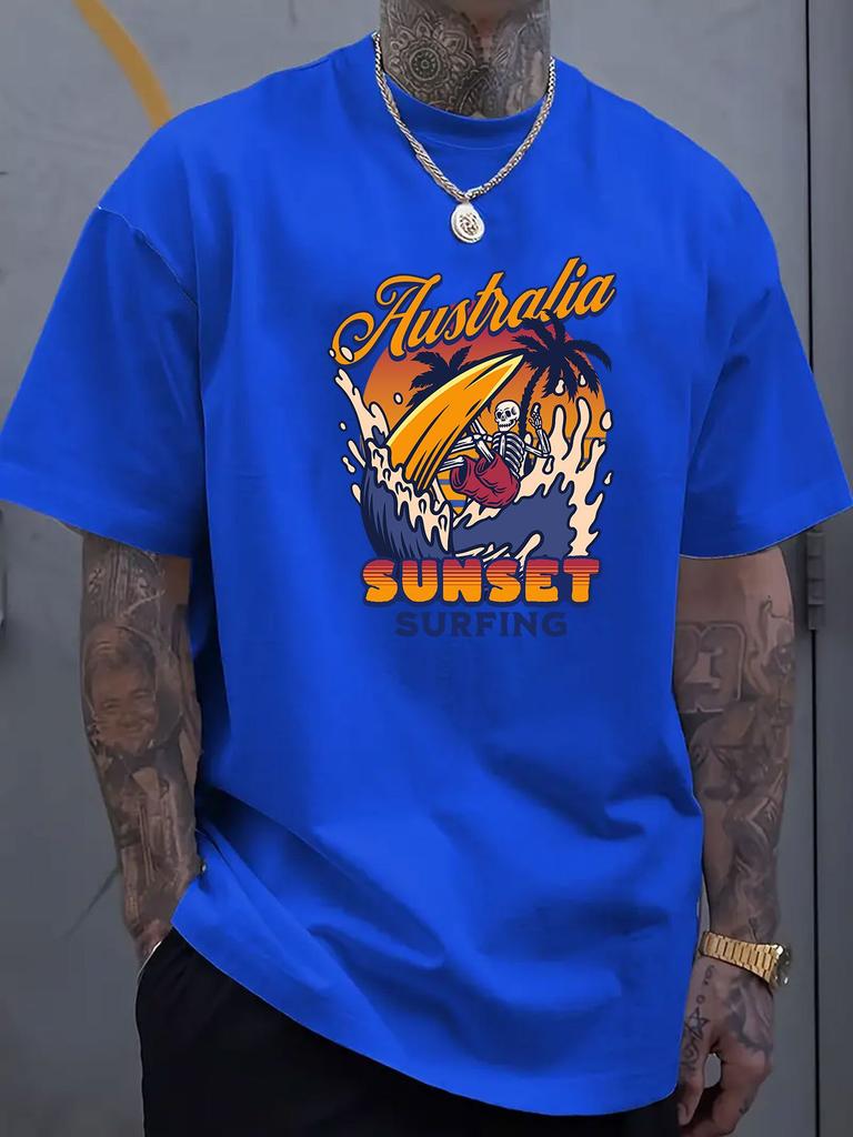 Skeleton Surfing Graphic Print Men's Luxury Cotton Short Sleeved T-shirt Summer Unisex Men's and Women's Street Fashion Clothing