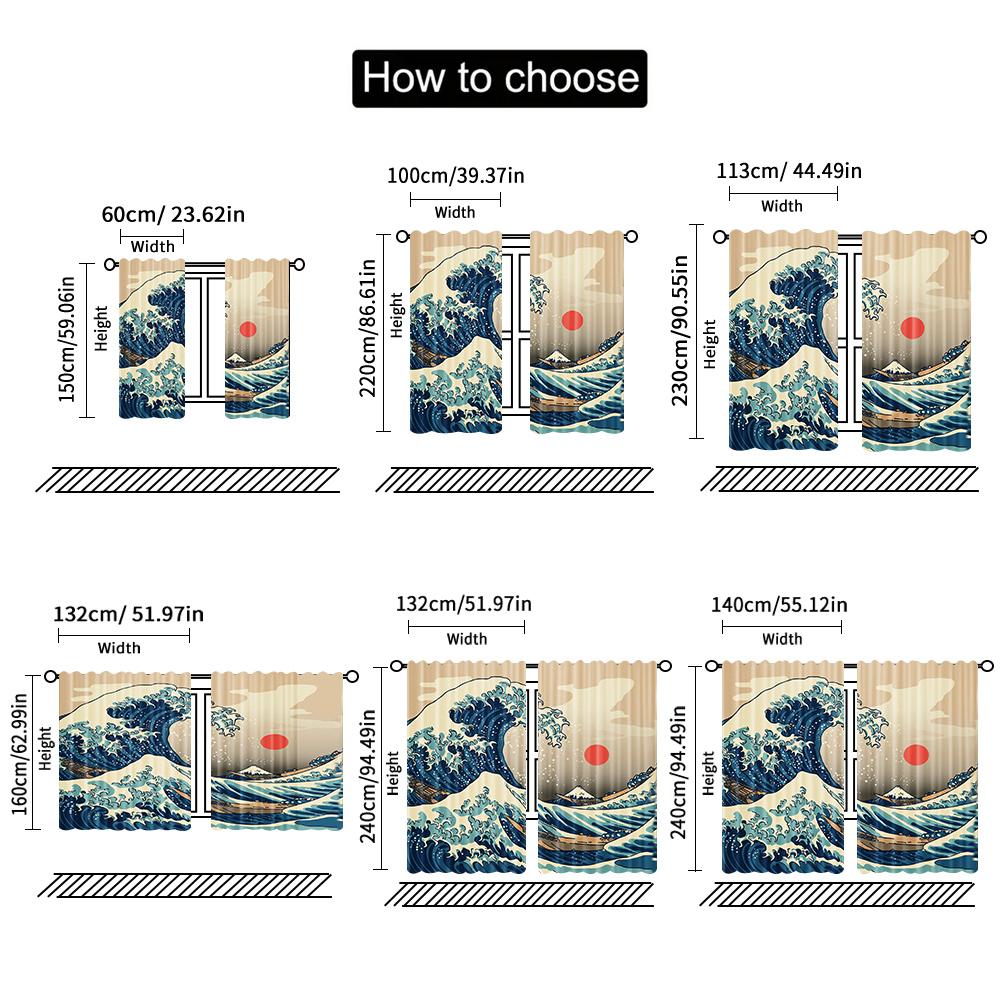2pcs   Spring Summer Curtains Japanese Wave Art Art Digital Print Drapes Fabric Gifts for Bedroom & Living Room - Contemporary