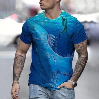 Summer Men's T-shirt Deep Sea Shark 3D Print T-shirt Oversized Men's T-shirt Casual Loose Streetwear Tees Short Sleeve Tops