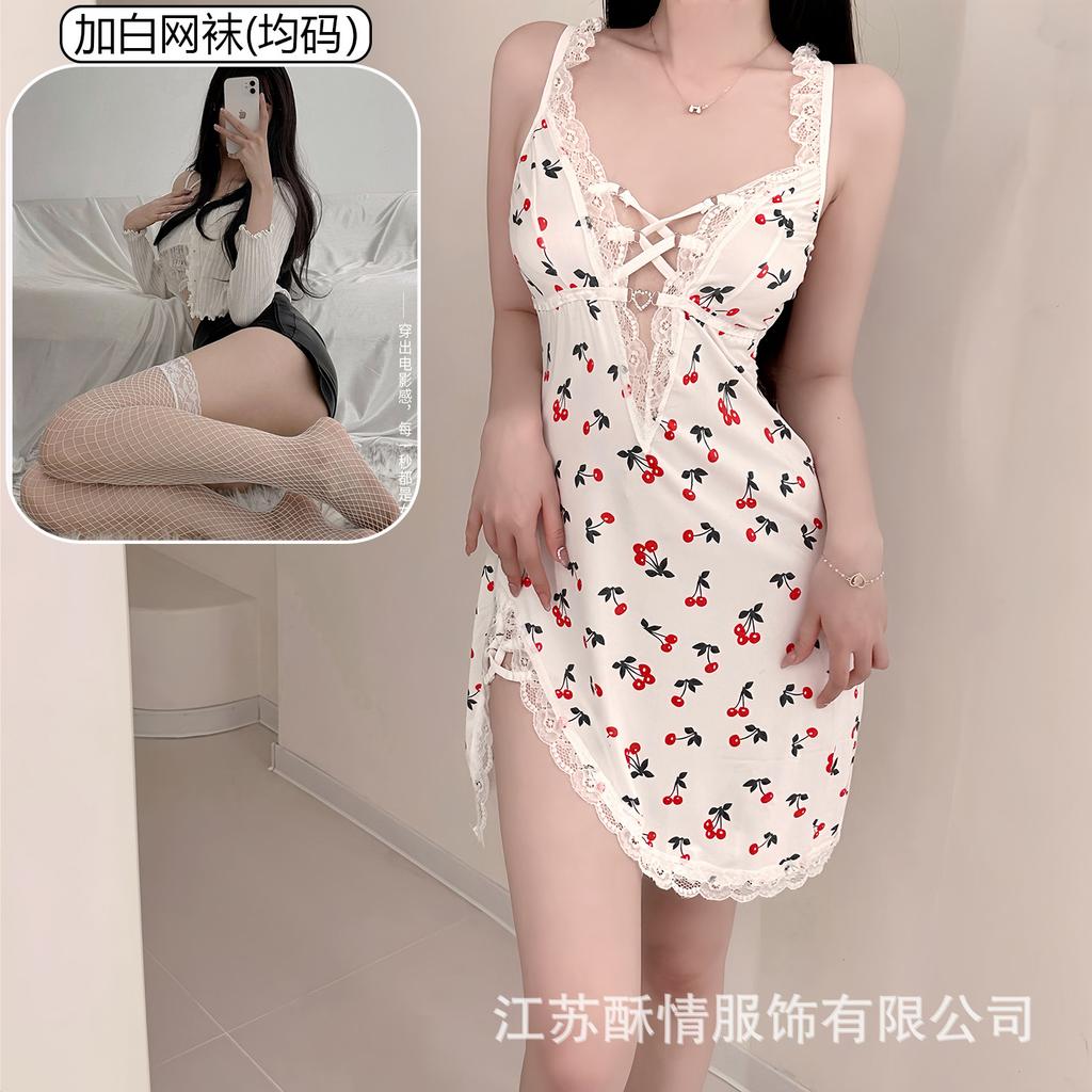 Sex lingerie pure desire cherry sexy women's bed small chest plus chest pad passion uniform seduction suit