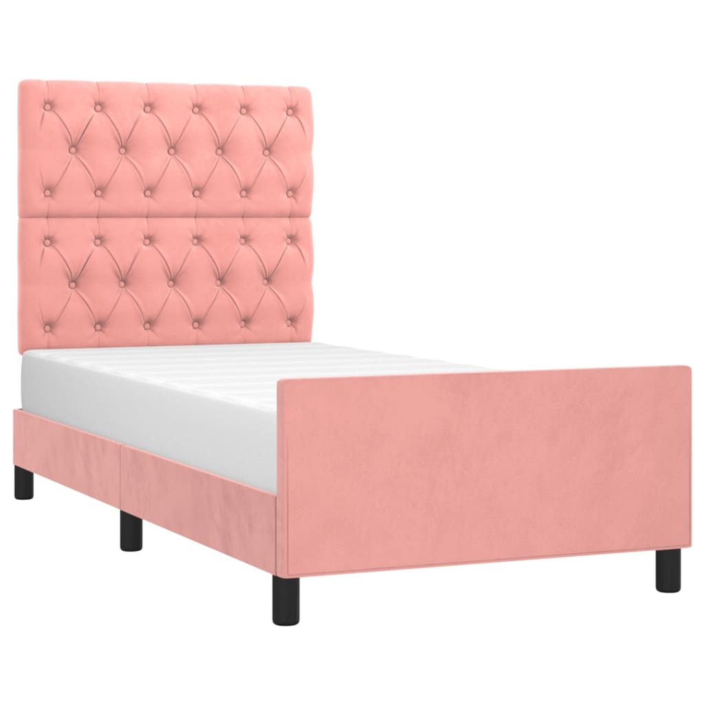 Pink Velvet Bed Frame with Adjustable Headboard 80 x 200 cm