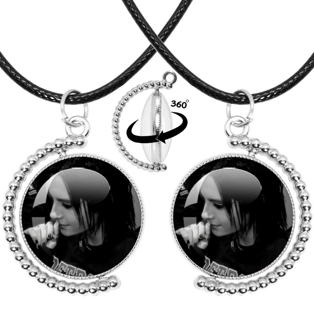 

Tokio Hotel Retro Rock Band Necklace Pop Bill Kaulitz Band Glass Double Sided Rotating Pendant Necklace Jewelry Charm Fans