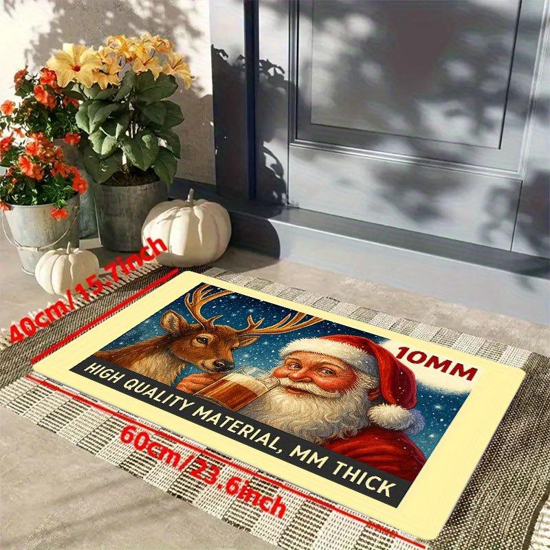 1Pcs Anti Fatigue Kitchen Rugs,  Santa Claus ReindeerPrint Waterproof Non-Slip Thick Cushioned Kitchen Mat Heavy Duty Comfort Standing Mat for Kitchen