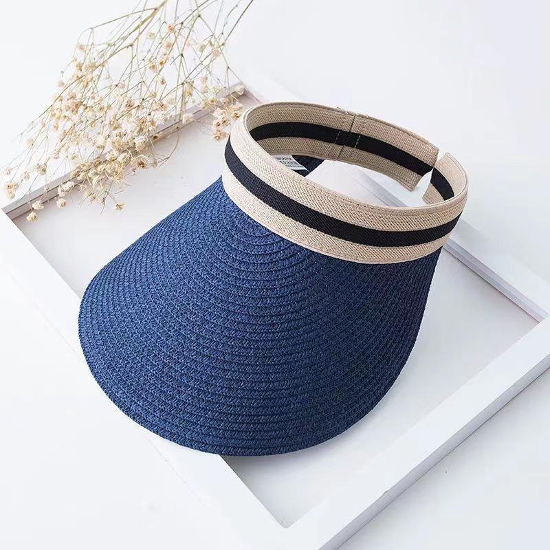 New Summer Raffia Straw Sun Protection Hat Open Top Straw Hat Striped Versatile Uv Protection Women'S Casual Baseball Cap