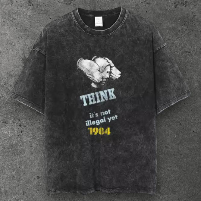 Mens Dystopian Graphic Cotton T Shirt Washed Black Y2K Streetwear S-3XL S разноцветный