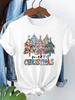 (Asian Size) Trend Tree Cute Short Sleeve T-shirts Merry Christmas Fashion Women's Top O-neck T Shirt Print Casual New Year Clothing Graphic Tee
