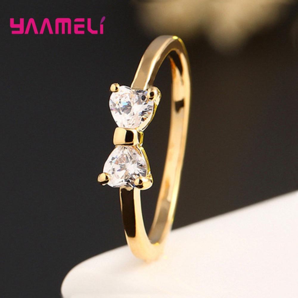 

Luxury Austria Crystal Fashion 925 Silver Gold Bow Rings For Women Wedding Engagement Cubic Zirconia Jewelry 6