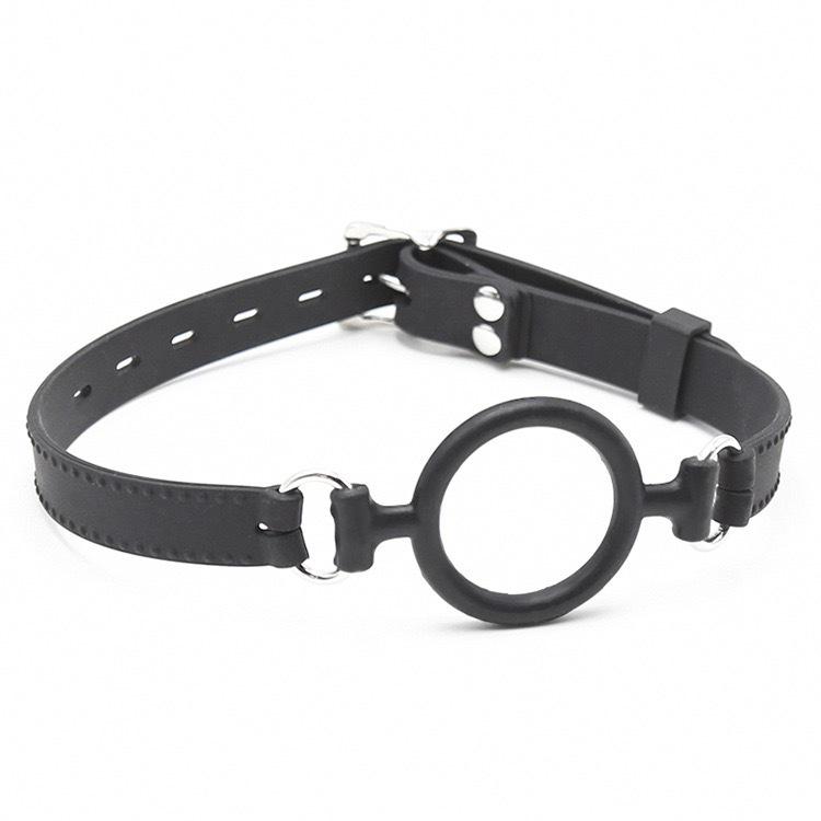 Silicone O-ring Gag with Nipple Clamps - Black Bondage Set
